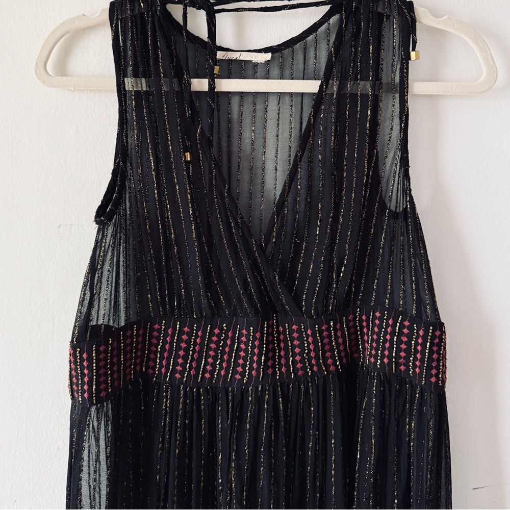 Anthropologie Black & Gold Metallic, Midi Dress by Floriat Size Small - Picture 13 of 16